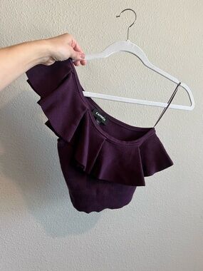 Express Plum One-Shoulder Ruffle Crop Top with Skirt